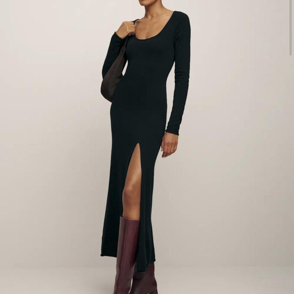 Reformation Black Long Sleeve Dress with Slit